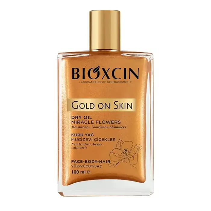 روغن مرطوب کننده و شاین صورت و بدن و مو بیوکسین مدل Gold On Skin
